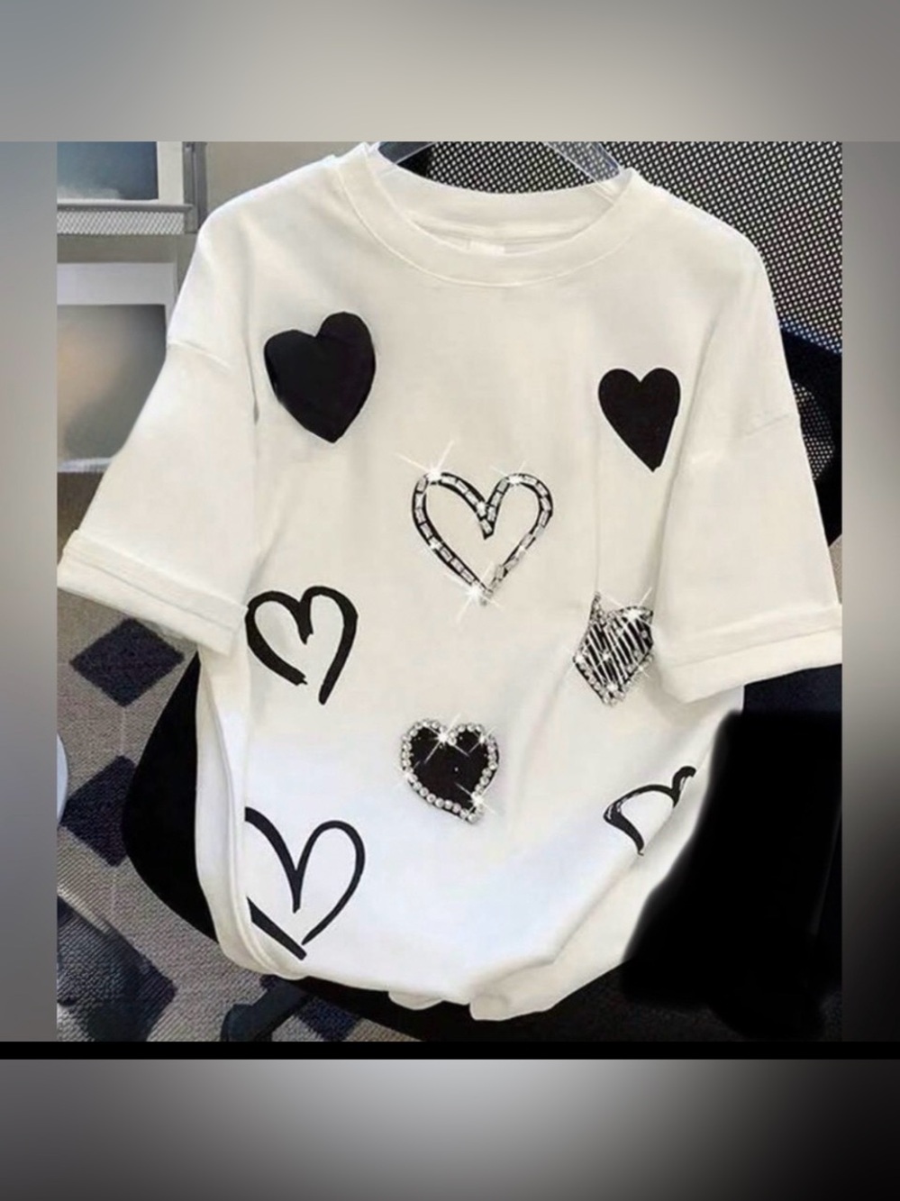 Astrid Black Rhinestone Heart T-Shirt XL NWT Bling Embellished Short Sleeve Top